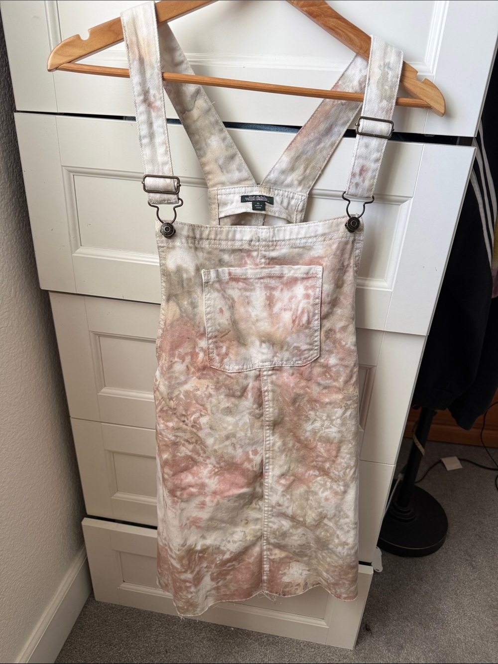 Tie-Dye Overall Dress with Front Pocket - Pastel Pink & Taupe
